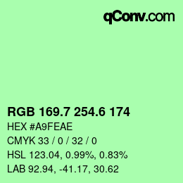 カラーコード: RGB 169.7 254.6 174 | qconv.com