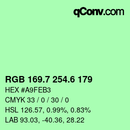 カラーコード: RGB 169.7 254.6 179 | qconv.com