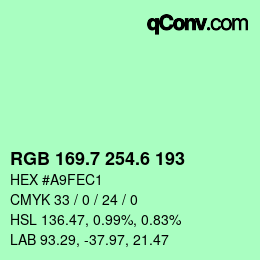 カラーコード: RGB 169.7 254.6 193 | qconv.com
