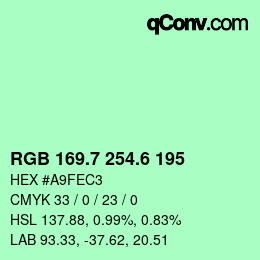 カラーコード: RGB 169.7 254.6 195 | qconv.com