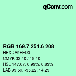 カラーコード: RGB 169.7 254.6 208 | qconv.com