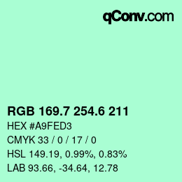 カラーコード: RGB 169.7 254.6 211 | qconv.com