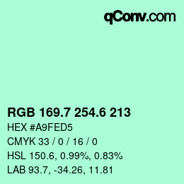 カラーコード: RGB 169.7 254.6 213 | qconv.com