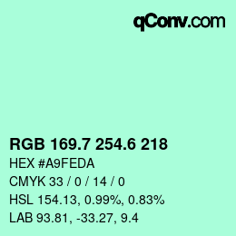 カラーコード: RGB 169.7 254.6 218 | qconv.com