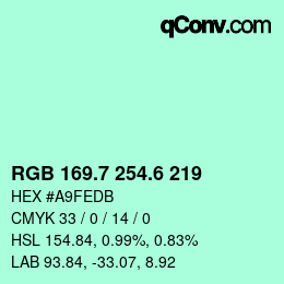 カラーコード: RGB 169.7 254.6 219 | qconv.com