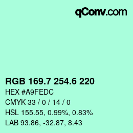カラーコード: RGB 169.7 254.6 220 | qconv.com