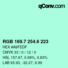 カラーコード: RGB 169.7 254.6 223 | qconv.com