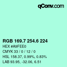 カラーコード: RGB 169.7 254.6 224 | qconv.com