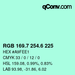 カラーコード: RGB 169.7 254.6 225 | qconv.com