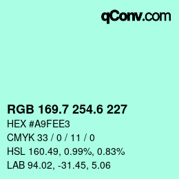 カラーコード: RGB 169.7 254.6 227 | qconv.com