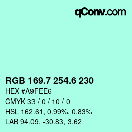 カラーコード: RGB 169.7 254.6 230 | qconv.com