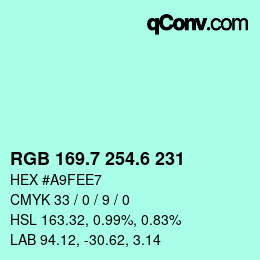 カラーコード: RGB 169.7 254.6 231 | qconv.com