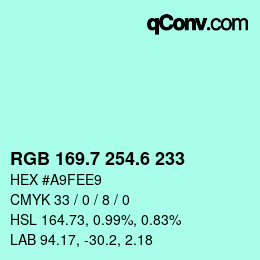 カラーコード: RGB 169.7 254.6 233 | qconv.com