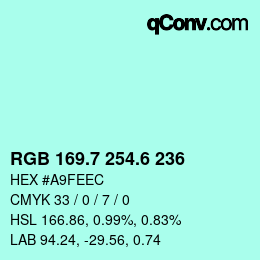 カラーコード: RGB 169.7 254.6 236 | qconv.com