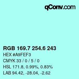 カラーコード: RGB 169.7 254.6 243 | qconv.com