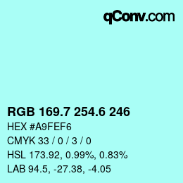 カラーコード: RGB 169.7 254.6 246 | qconv.com