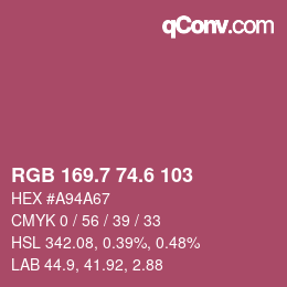 カラーコード: RGB 169.7 74.6 103 | qconv.com