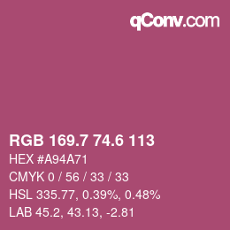 カラーコード: RGB 169.7 74.6 113 | qconv.com