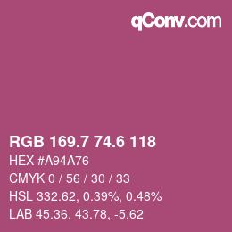 カラーコード: RGB 169.7 74.6 118 | qconv.com