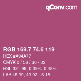 カラーコード: RGB 169.7 74.6 119 | qconv.com