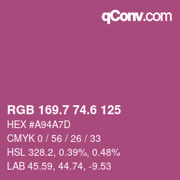 カラーコード: RGB 169.7 74.6 125 | qconv.com