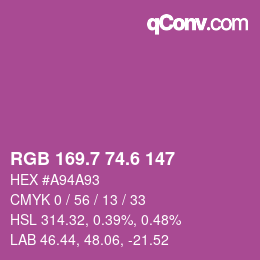カラーコード: RGB 169.7 74.6 147 | qconv.com