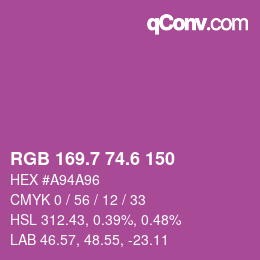 カラーコード: RGB 169.7 74.6 150 | qconv.com