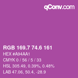カラーコード: RGB 169.7 74.6 161 | qconv.com