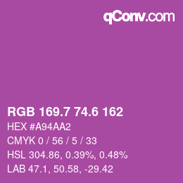 カラーコード: RGB 169.7 74.6 162 | qconv.com