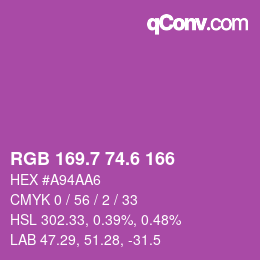 カラーコード: RGB 169.7 74.6 166 | qconv.com