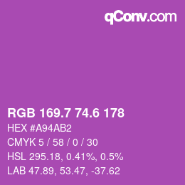 カラーコード: RGB 169.7 74.6 178 | qconv.com