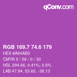 カラーコード: RGB 169.7 74.6 179 | qconv.com
