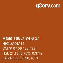 カラーコード: RGB 169.7 74.6 21 | qconv.com