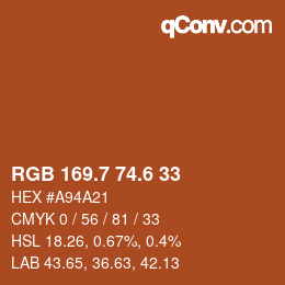 カラーコード: RGB 169.7 74.6 33 | qconv.com