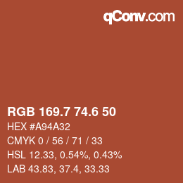 カラーコード: RGB 169.7 74.6 50 | qconv.com