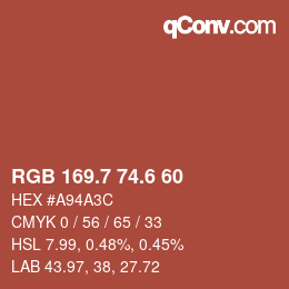 カラーコード: RGB 169.7 74.6 60 | qconv.com