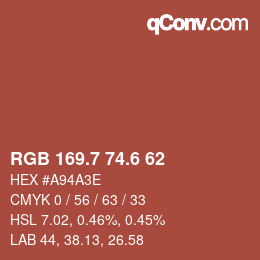カラーコード: RGB 169.7 74.6 62 | qconv.com