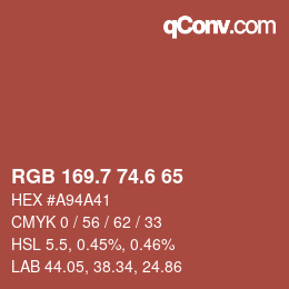 カラーコード: RGB 169.7 74.6 65 | qconv.com