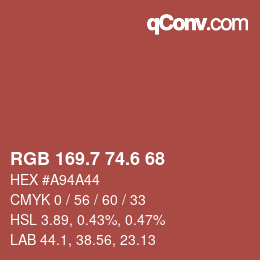 カラーコード: RGB 169.7 74.6 68 | qconv.com