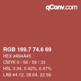 カラーコード: RGB 169.7 74.6 69 | qconv.com