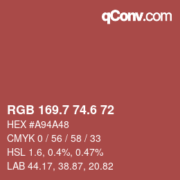 カラーコード: RGB 169.7 74.6 72 | qconv.com