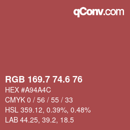 カラーコード: RGB 169.7 74.6 76 | qconv.com