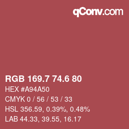 カラーコード: RGB 169.7 74.6 80 | qconv.com