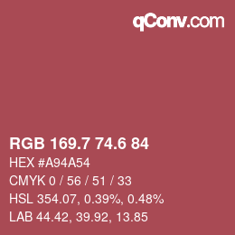 カラーコード: RGB 169.7 74.6 84 | qconv.com