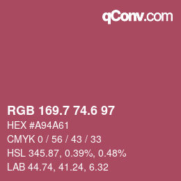 カラーコード: RGB 169.7 74.6 97 | qconv.com