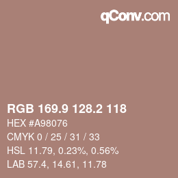 Color code: RGB 169.9 128.2 118 | qconv.com