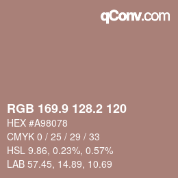 Color code: RGB 169.9 128.2 120 | qconv.com