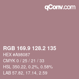 カラーコード: RGB 169.9 128.2 135 | qconv.com