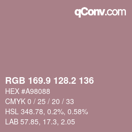 カラーコード: RGB 169.9 128.2 136 | qconv.com