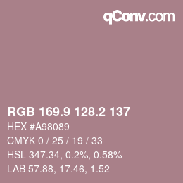 カラーコード: RGB 169.9 128.2 137 | qconv.com